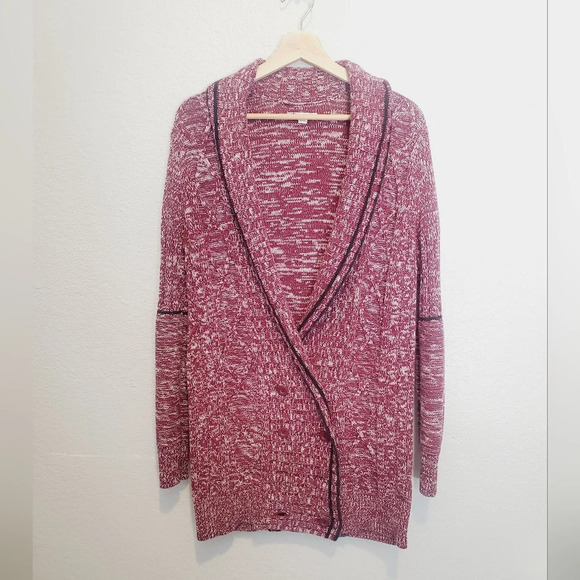 Volcom Nord It Up Skater Duster Cable Knit Long Cardigan Sweater Burgundy Medium - Picture 2 of 11
